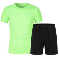 Conjunto de 2 piezas de camiseta de bola transpirable de malla de manga corta para hombre, pantalones cortos deportivos, informal de color sólido - details 8