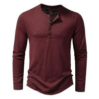 Camisa De Algodón Para Hombre Con Botones Cuello Henley Manga Larga Casual Color Sólido Moda Camisetas Transpirable Ligera Y De Wicking De Humedad - details 9