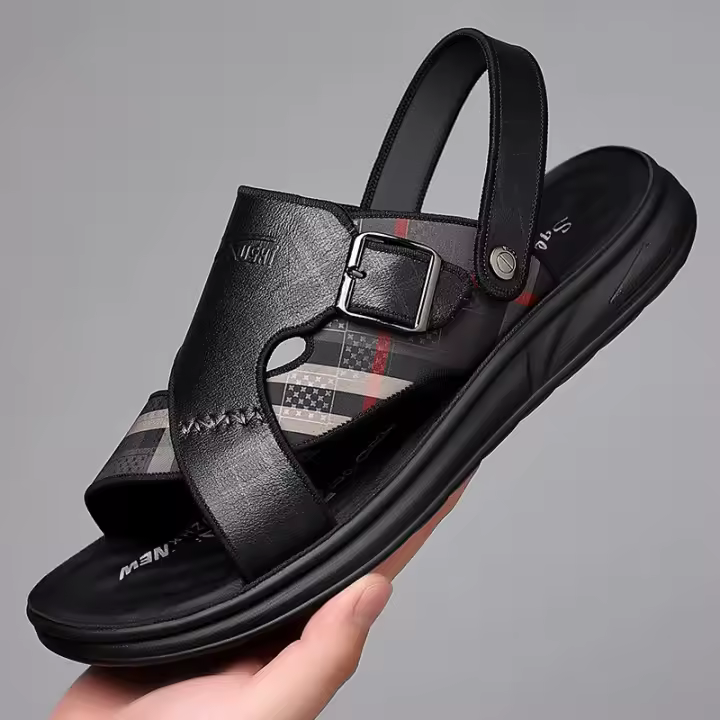 Sandalias de Tacón de Látex Suave Uso Dual para Hombre en Verano Zapatillas de Playa de Piel de Vaca de Primera Capa - 1