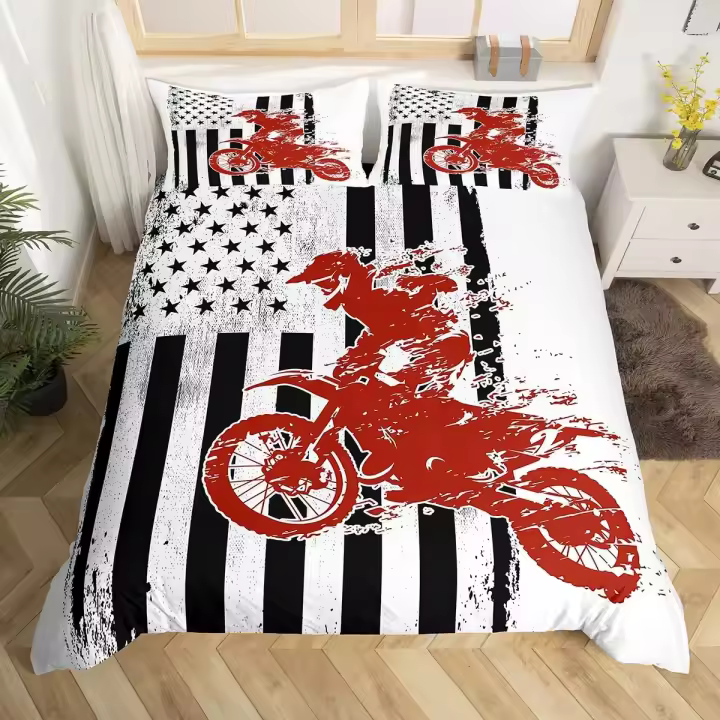 Funda de edredón, juego de cama de lujo con estampado de motocicleta, funda nórdica con funda de almohada, colcha de Motocross, juego de cama para niño - 1