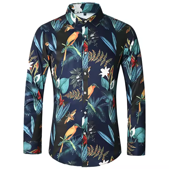 Camisas Casuales para Hombres Impresión de Moda, Elástica, Sin Hierro, Talla Grande - 1