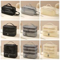 Bolsas de cosméticos de malla con cremallera, bolsa de maquillaje de perspectiva de gran capacidad de 1/2/3 capas, bolsa de lavado multifuncional, bolsa de almacenamiento de doble capa - details 1