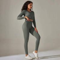 Conjunto de yoga sin costuras para mujer, top corto de manga larga, sujetador deportivo, leggings para correr de cintura alta, ropa de gimnasio - details 35