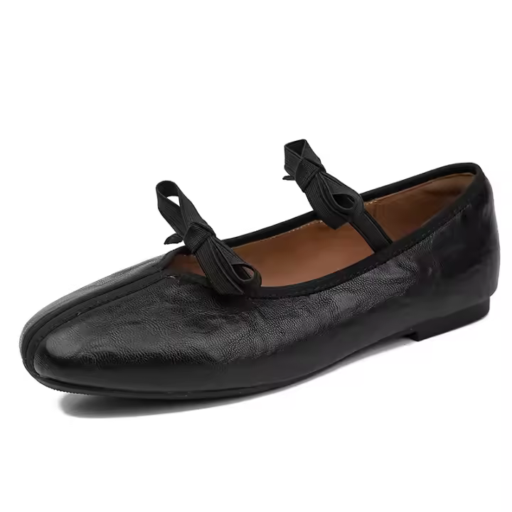 Zapatos Mary Jane con punta cuadrada francesa y lazo retro para mujer, primavera 2025, nuevos zapatos de ballet sin cordones de boca baja - 1