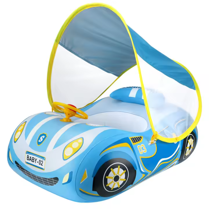 Flotador de Piscina para Niños con Asiento Barco Inflable de Aviación de Piratas Tiburones - 1