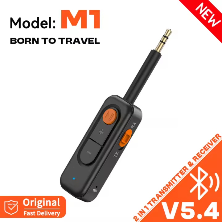Adaptador de Audio con Bluetooth 5,4, transmisor Y receptor de Audio inalámbrico AUX de 3,5mm, música HIFI con micrófono HD para auriculares de coche y TV - 1