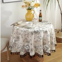 Mantel Vintage de lino y algodón, cubierta de mesa redonda lavable rústica Floral Pastoral para decoración de granja, Picnic, decoración de mesa - details 2