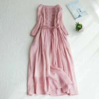 2024 nuevo algodón y manga corta Vintage verano fajas ajustado elegante señora trabajo mujeres Casual vestido Midi - details 2