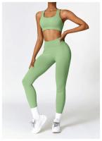 Mallas de Yoga para mujer, pantalones deportivos sin costuras de cintura alta, con realce de caderas, para entrenamiento y correr - details 19