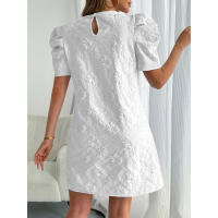 Vestido de verano nuevo para mujer con mangas abullonadas, textura jacquard y cuello redondo. - details 11