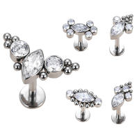 Pendientes G23 de titanio Labret para mujer, aretes de circonita pavimentada para el cartílago de la oreja, Tragus, hélice, Anillo para el labio, Piercing para el cuerpo, joyería Unisex - details 0
