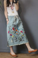 Falda de Mezclilla Bordada Suelta de Lujo Vintage Estilo Coreano para Mujeres Moda Casual de Calle con Floral Talla Grande Longitud Midi Material Exterior Denim - details 5
