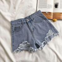 Shorts De Verano Para Mujer Estilo Coreano Vaqueros De Cintura Alta Casual Azul Con Bolsillos Y Borlas Moda Perforada Y2K Jeans Para Niñas Y Mujeres - details 3