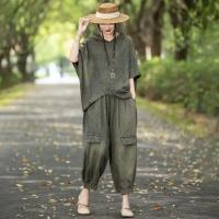 Conjunto Casual de Verano Oversize Tops con Capucha Pantalones Holgados Elásticos Estilo Vintage - details 3