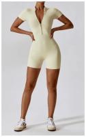 Traje de Yoga para Mujeres Mono con Cierre de Cremallera Manga Corta Gimnasio Push Up Ropa de Entrenamiento Fitness Bodysuit Sportswear Jumpsuits Material Exterior de Nylon Adecuado para Primavera/Verano - details 14