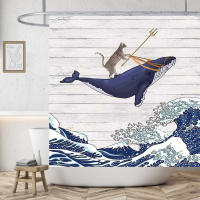 Cortinas De Ducha divertidas para baño, decoración con ganchos, impermeables, 3D tela De poliéster, lindo gato, dinosaurio - details 12