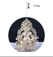 Xizang Budismo tántrico S999 Plata de ley Dios amarillo de la riqueza Gran Buda Muebles para el hogar 9 pulgadas - details 1