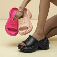 Zapatillas de mujer de suela gruesa para uso en exteriores de verano, sandalias negras de tacón alto recto de 9 cm de altura. - details 1