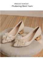 Tacones altos de moda puntiaguda francesa primavera y otoño de las mujeres nuevo tacón grueso boca poco profunda diamantes de imitación arco temperamento versátil zapatos individuales - details 13