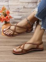 Sandalias planas casuales con punta para mujer 2025 nuevo estilo sandalias de playa romanas tejidas slip-on talla grande - details 7