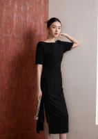 BGTEEVER-vestido ajustado a cuadros para mujer, prenda elegante de manga corta, ceñido a la cadera, con cuello oblicuo, para primavera y verano - details 17