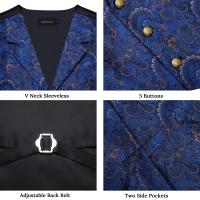 Traje de seda de cachemira azul real de lujo, conjunto de chaleco y corbata con anillo de dragón de metal, pañuelo, gemelos, chaleco de esmoquin para graduación y boda - details 1