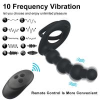 Anillo Vibrante Leten de 10 Velocidades Doble Penetración Estilo Erecta y Análgico con Cuerda de Coñejo y Plug de Glúteos Juguetes Sexuales para Pareja para la Salud y el Placer - details 0