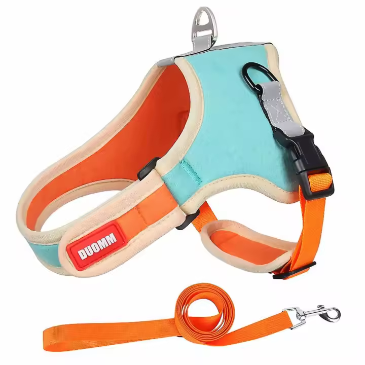 Conjunto de arnés y correa para perro, chaleco reflectante transpirable y ajustable para mascotas, color azul claro - 1