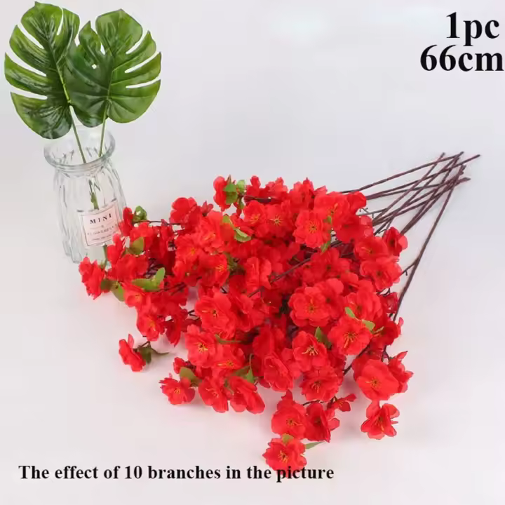 Rama de flor de ciruelo roja corta/larga, multiestilos de alta calidad, decoración de primavera e invierno, flor falsa de seda, decoración del hogar - 1