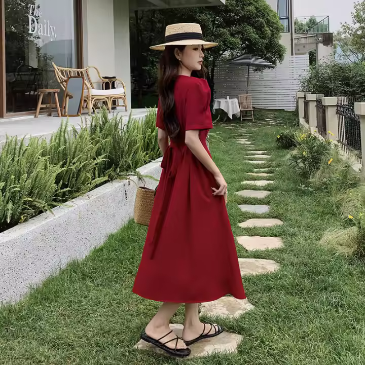 Vestido Elegante de Tencel Chiffon para Mujer Primavera-Verano Ajuste Franco Largo Adelgazante - 1