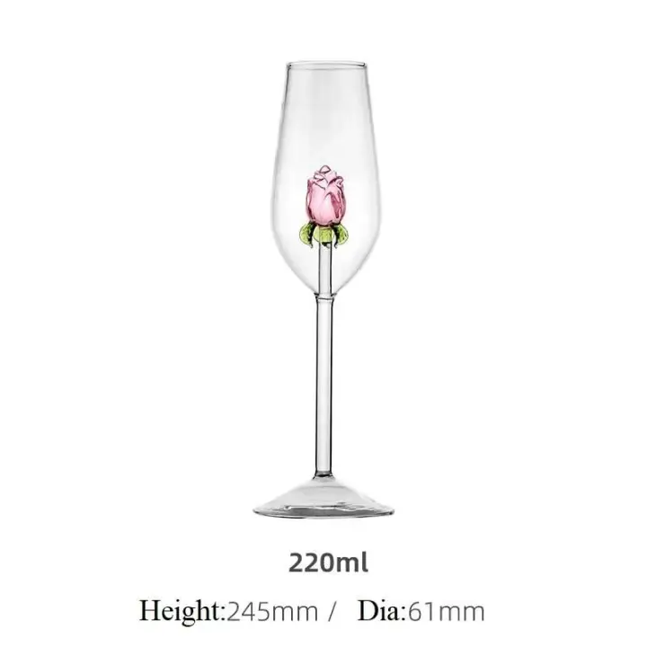 1 pieza 3D claro diámetro rosa rojo wer copas incorporadas flauta de champán regalo para el hogar taza de vidrio de 220ml - 1