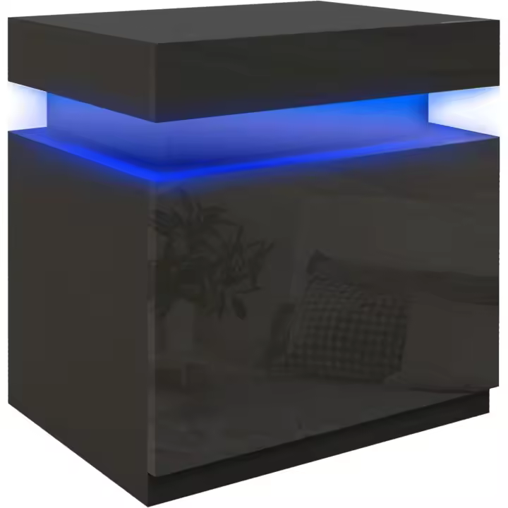 Mesita de noche con luces LED, 2 cajones y control remoto, para dormitorio o salón, 45x35x52 cm, blanco brillante - 1