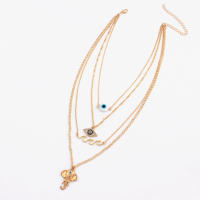 Collar con colgante de nariz de elefante y ojo de demonio azul, cadena fina multicapa a la moda para mujer - details 7