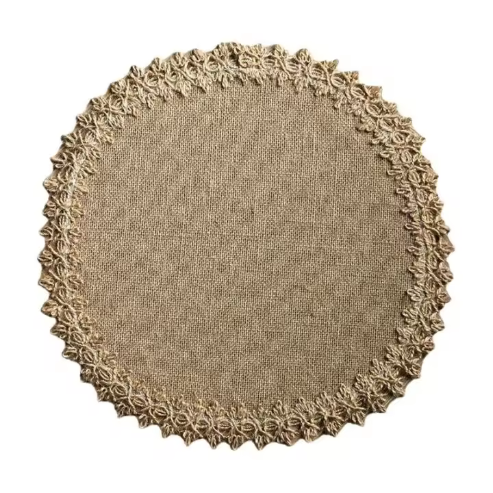 Manteles antideslizantes tejidos a mano con flecos de yute resistentes al calor para una sola persona, cojines para tazas de té, mesa de comedor interior - 1