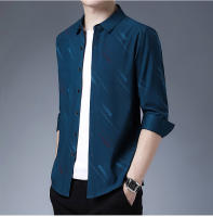 Primavera otoño moda cuello de manga larga nuevo negocio y ocio versátil impreso adelgazamiento camisa estilo de los hombres - details 2