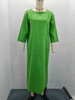 Primavera Verano algodón Lino mujeres vestido largo Casual suelto negro cuello redondo manga corta bolsillos Maxi vestidos para mujer bata femenina - details 1