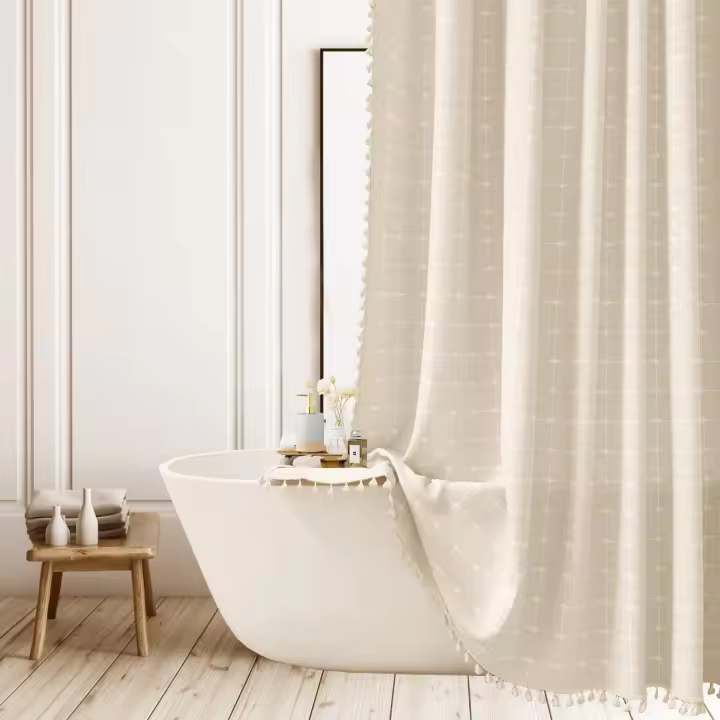 Cortina de Ducha Bohemia Beige – Cortinas de Ducha Modernas para baño, Juego de Cortinas de baño Resistentes de 330 g/m² con Borla, Cortina de Ducha de Tela Bohemia de 72 x 72 Pulgadas, Color Crema - 1