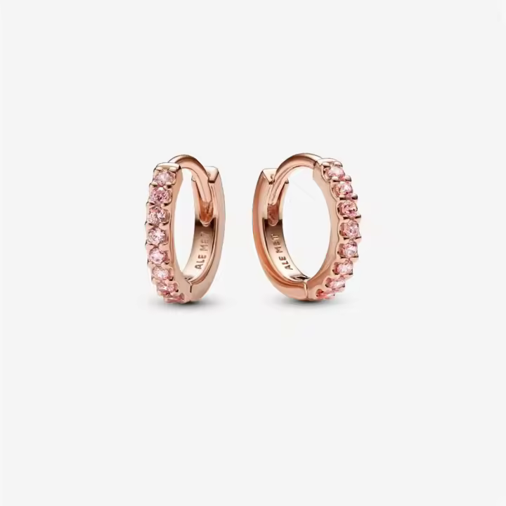 Pendientes de aro Huggie de plata pura S925, color rosa brillante, pendientes gloriosos, regalo elegante, regalo ideal para estudiantes, regalo de graduación, regalo para su esposa - 1