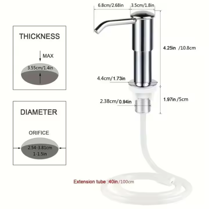 Dispensador de jabón líquido para fregadero de mano con tubo de extensión instalado a presión del fregadero, bomba de cocina - 1
