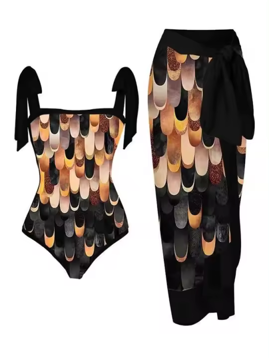 2025 traje de baño estampado con falda de una pieza para mujer, ropa de playa, traje de baño de verano - 1