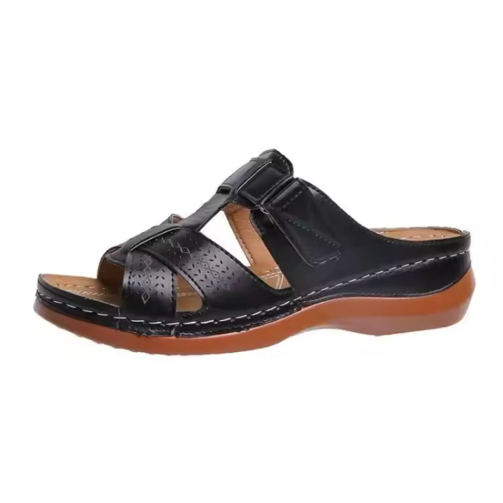 Women Cross Strap Sandals Buckle Strap Open Toe Solid Color Non-slip Slippers Slip-on Shoes - 1