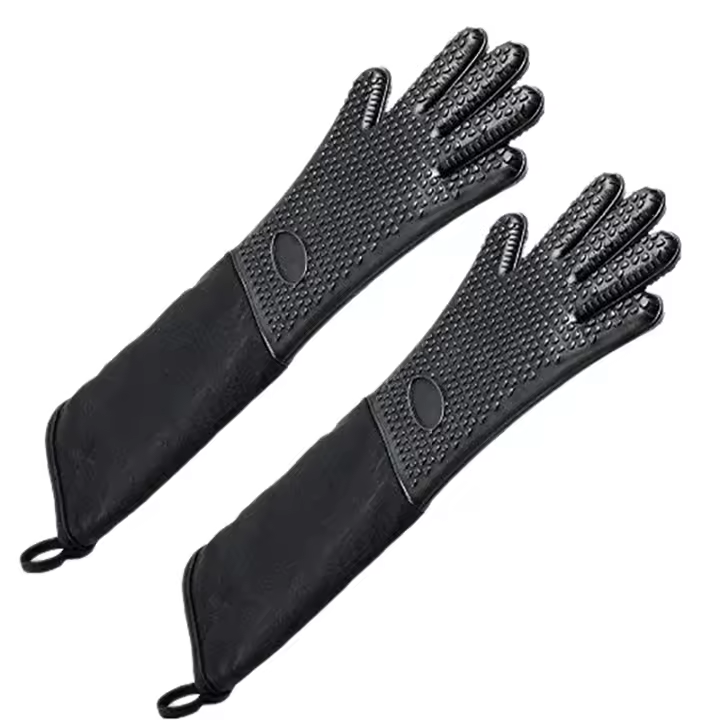 Extra Long Professional Silicone Oven Mitt, Heat Resistant Cooking Glove With Internal Cotton For Kitchen,Bbq,Baking,Grill - - 1