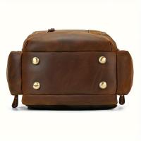 Mochila vintage de piel de vaca auténtica para hombre, color marrón oscuro clásico, gran capacidad con correas ajustables, compartimentos para computadora portátil y tableta, diseño duradero multicapa para viajes y escuela al aire libre, regalo ideal de S - details 5