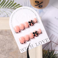 24Pcs Uñas Postizas Francesas Con Leopardo Y Lazo Negro 3D Uñas Postizas Cortas Cuadradas Para Mujer Cubierta Total De Fingertips Material ABS Para El Office - details 4