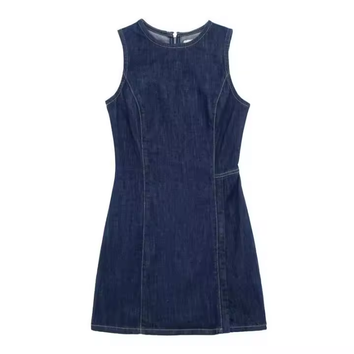 OUWU- Vestido Vaquero Corto Para Mujer, Prenda Ajustada Con Cuello Redondo Y Cintura Sin Mangas, Novedad De Primavera 2025 - 1