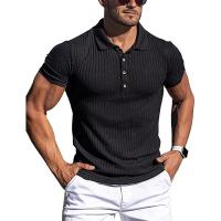 Polo de Verano para Hombres de Algodón de Cáñamo Auténtico Manga Corta, Cuello Redondo, Rayas Sólidas, Elasticidad para Fitness - details 5