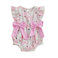 Pudcoco bebé niña mameluco verano sin mangas cuello redondo béisbol estampado Bowknot mono recién nacido mono - details 2