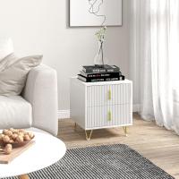 2 Cajones Mesa de Noche Moderna con Patas de Metal Carga 40 kg para Salón Dormitorio 40x40x47 cm Blanco - details 1