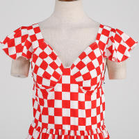 Vestido de fiesta de línea A con cuello en V y estampado de lunares de verano para mujer - details 15