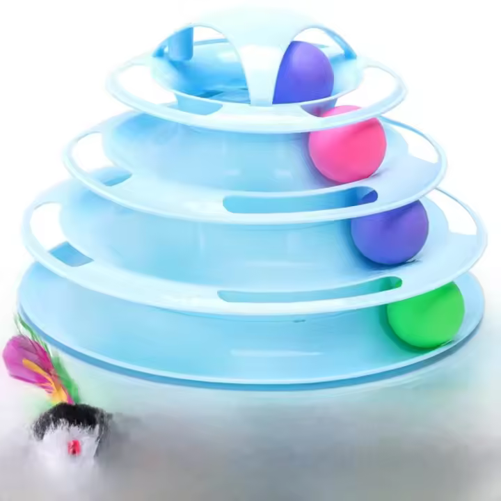 Juguete para Gatos, Juguetes interactivos con Diseño de Torre con 4 Pelotas de 3 Niveles, Torre Interactiva Gato - 1